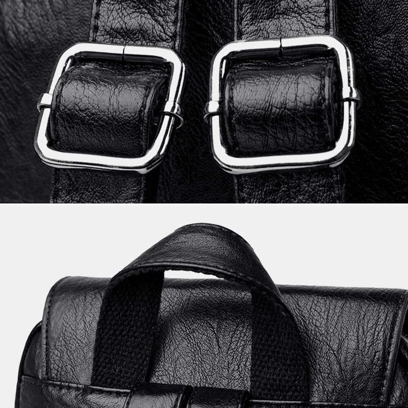 Women Vintage Soild Multi-Pockets Multi-Carry Anti-Theft Backpack Leage Capacity Soft Leather Shoulder Bag - MRSLM