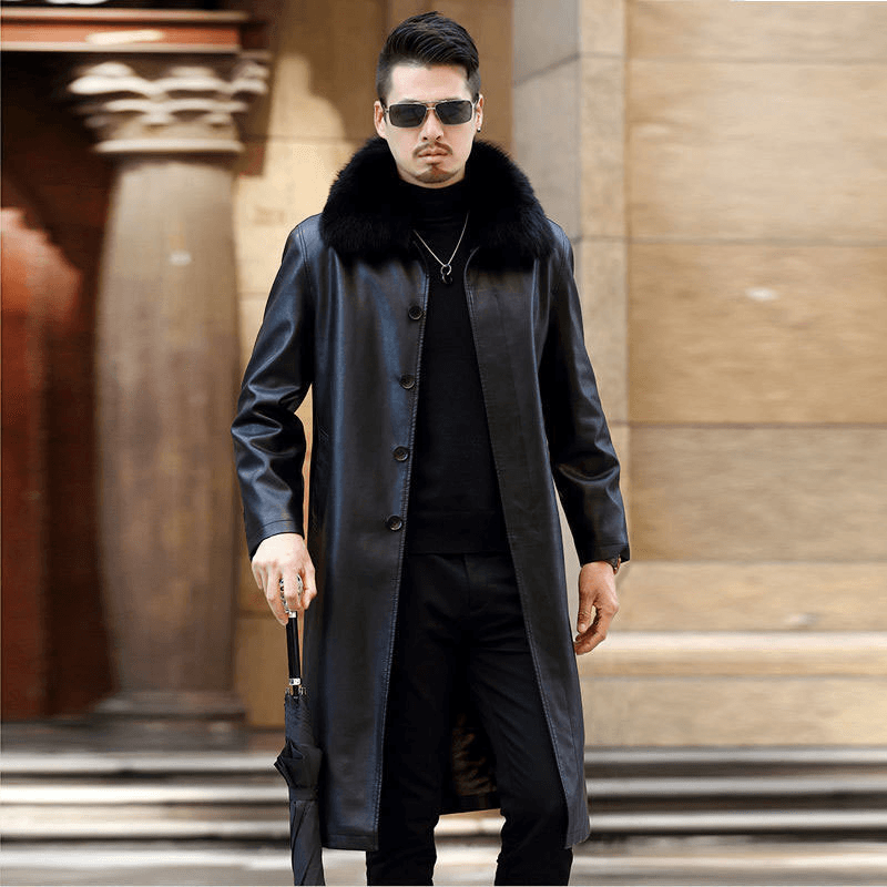 Men'S Lapel Fur One-Piece Over-The-Knee Jacket - MRSLM