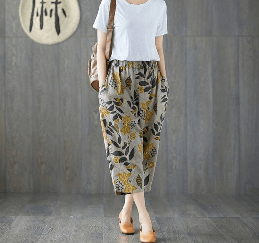 Art Harem Pants Are Thin, All-Match Female Printing Nine Points Cotton and Linen - MRSLM