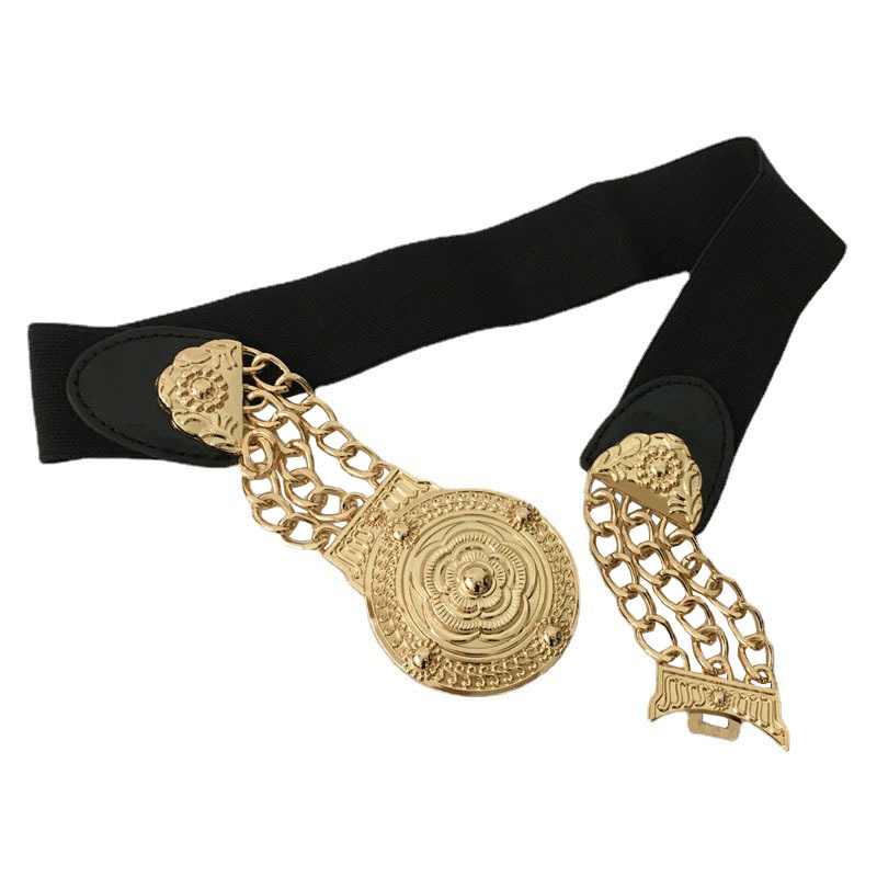 Fashion Metal Elastic Wide Belt Chain Flower Decoration - MRSLM