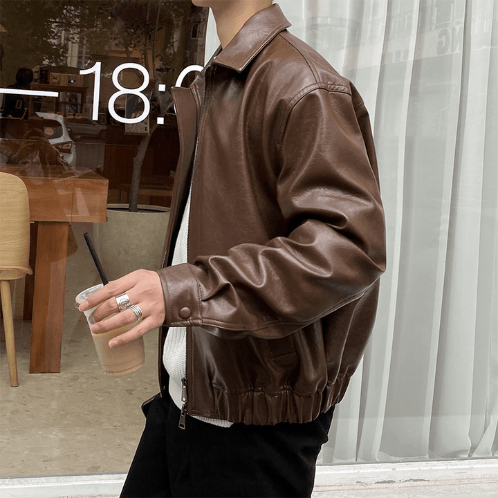 Vintage Style Men's Short Leather Jacket - Loose Fit Design - MRSLM