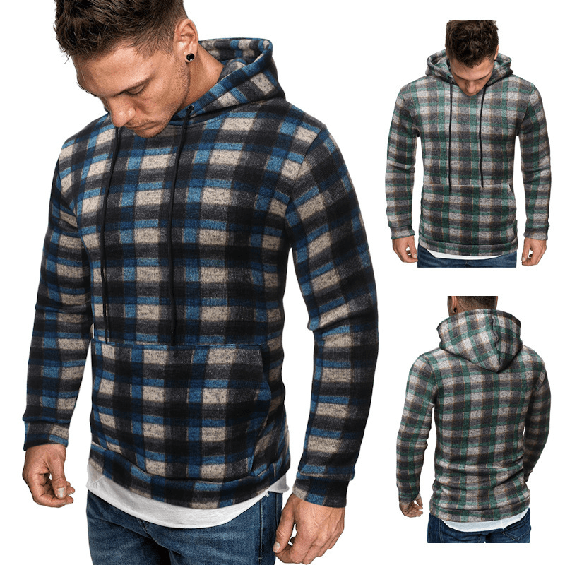 Men Cotton Autumn Hip Hop Plaid Hoodie - MRSLM