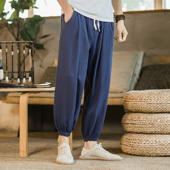 2021 Spring New Men'S Cotton Hemp Chinese Style Loose Casual Pants Young Men'S Elastic Leggings Men'S Wholesale - MRSLM