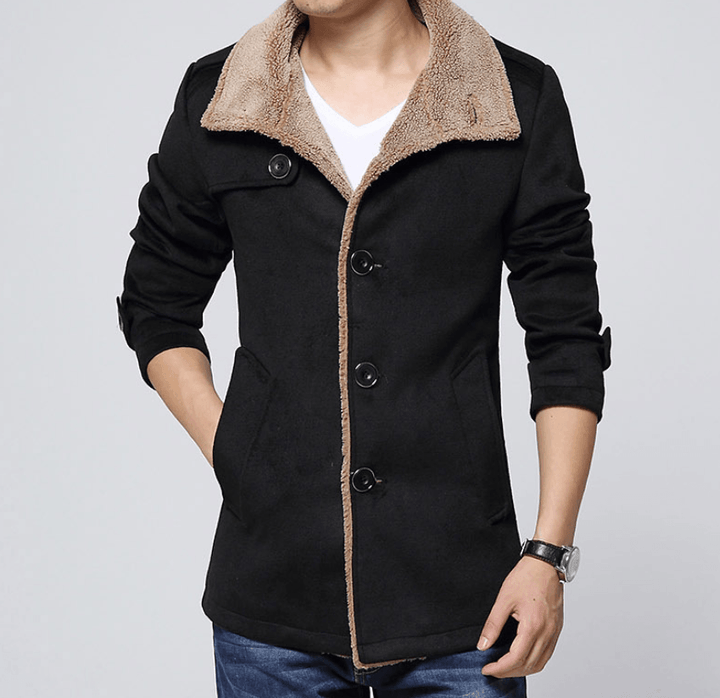 Slim-Fit plus Velvet Men'S Coat Korean Men'S Windbreaker Lamb Wool Men'S Woolen Cloth - MRSLM