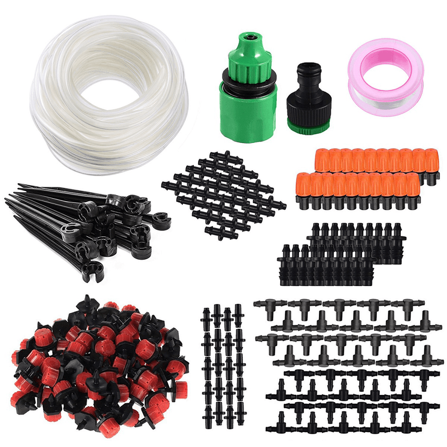 164Pcs Drip Irrigation System Micro Drip Irrigation Kit DIY Patio Plant Watering Kit Garden Irrigation System 15M Transprant Hose with 2 Kind of Spayers - MRSLM