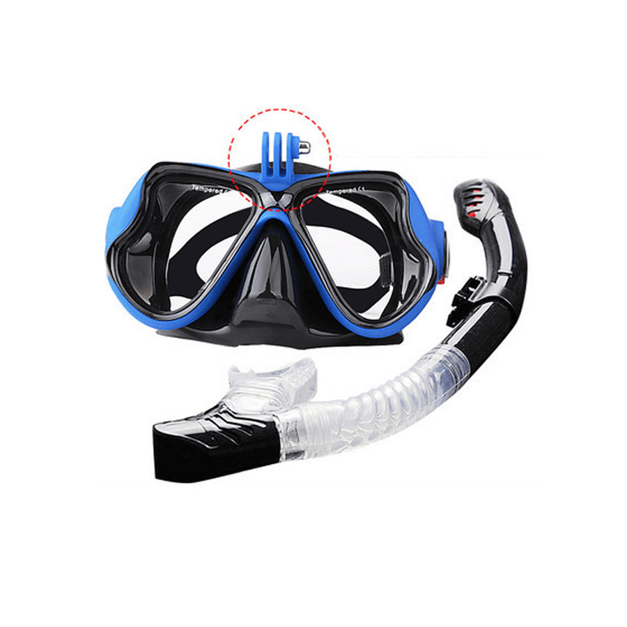 Anti-Fog Scuba Snorkeling Camera Diving Mask Tempered Glass Swimming Goggles with Breathing Tube - MRSLM