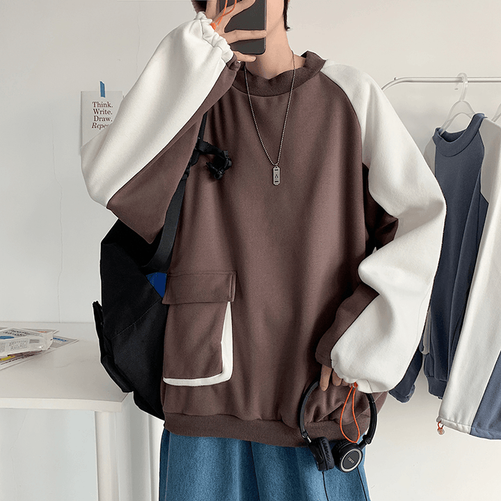 Shirt with the Pocket Sweatshirt Trendy Men plus Cashmere Loose Clothes with Big Pockets Hong Kong Style Trendy Hip-Hop Sports Jacket - MRSLM