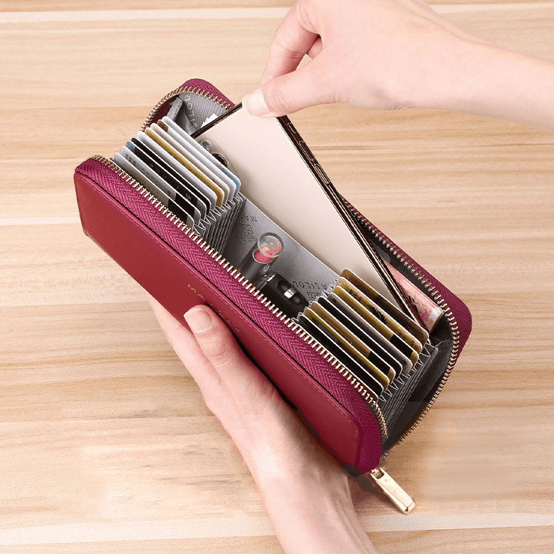 Women Long Large Capacity Genuine Leather Wallet Simple RFID Anti-Theft 6.5 Inch Clutch Wallet Multi-Card Slots Card Holder Purse - MRSLM