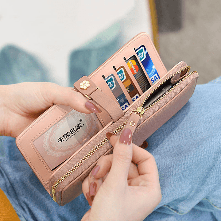 Women 10 Card Slots Zipper Long Wallet Purse Clutchs Bag - MRSLM