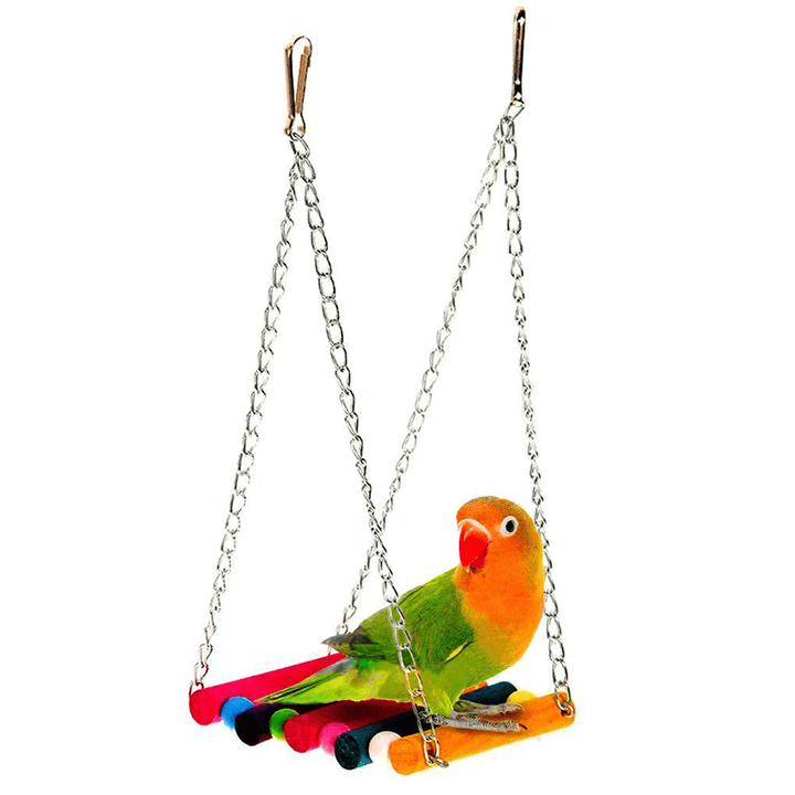 Parrot Toy Colorful Wooden Swing Suspension Bridge Standing Bar Bird Cage Accessories Pet Toys - MRSLM