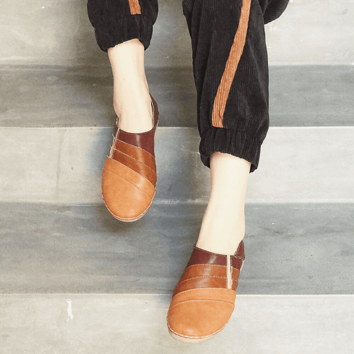 Casual Color Stitching Slip on Soft Sole Leather Walking Loafers - MRSLM