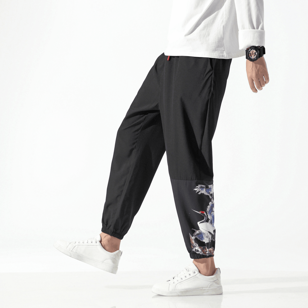 Chinese Style Men'S Printed Casual Cropped Trousers - MRSLM