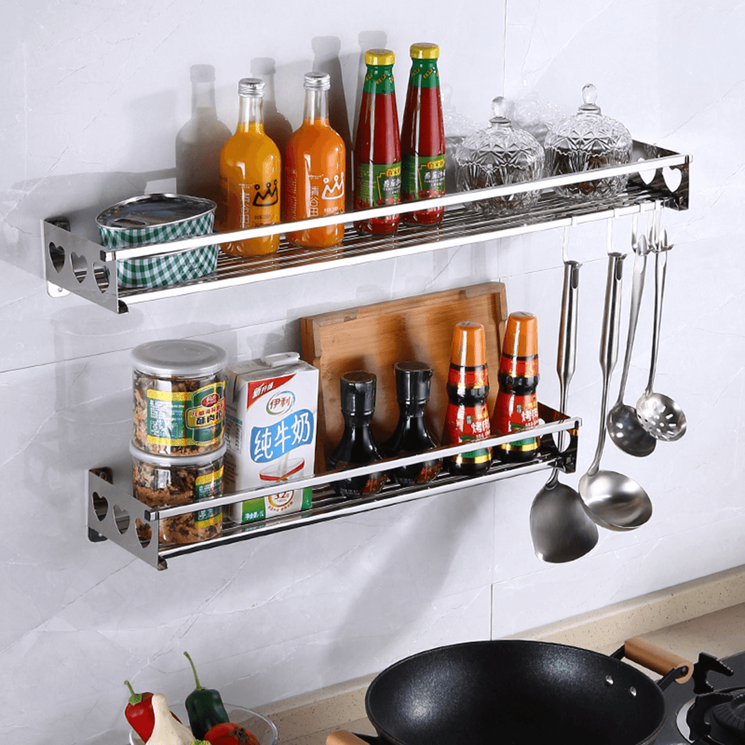 Kitchen Hanging Pot Pan Rack Wall Mount Storage Shelf Saucepan Holder - MRSLM