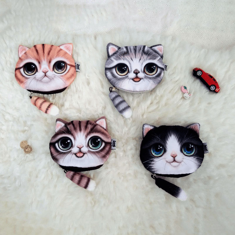 Women Plush Cartoon Cat Head Personality Cute Small Coin Bag Storage Bag - MRSLM