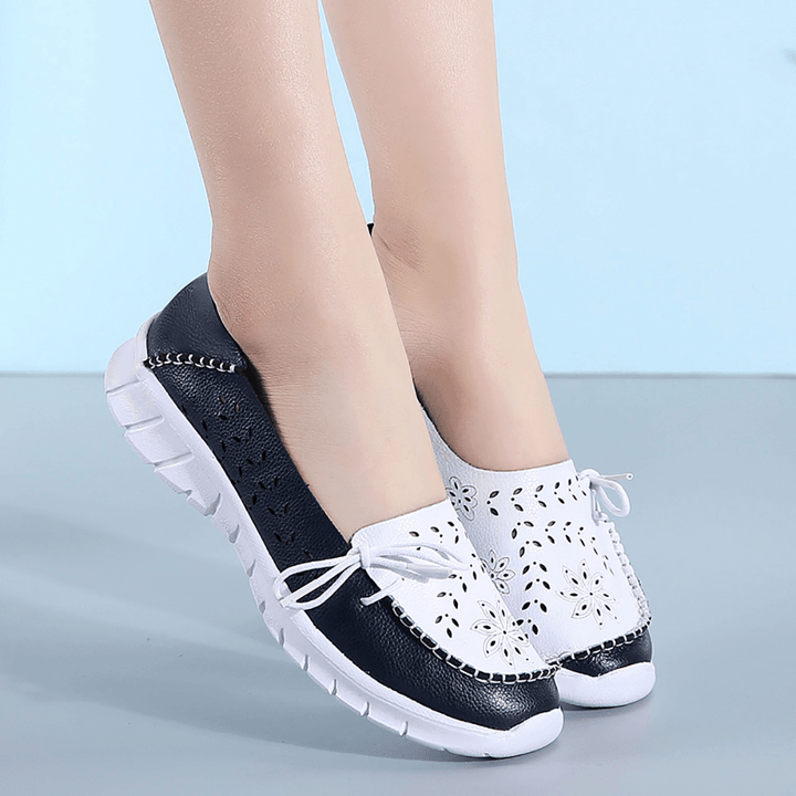 Women Stricing Flowers Hollow Sports Non Slip Casual Loafers - MRSLM