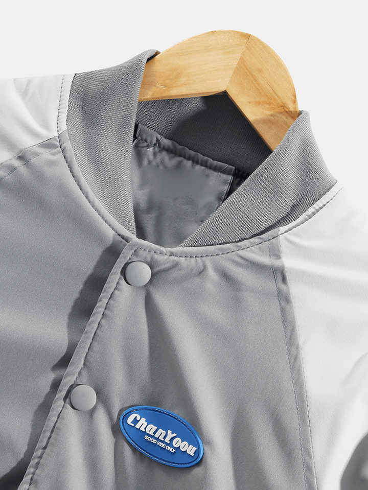 Mens Patchwork Raglan Sleeves Simple Warm Baseball Collar Jacket - MRSLM