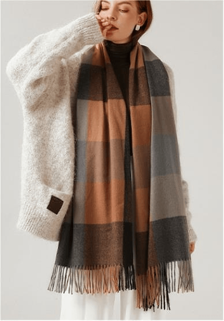 Shawl Scarf Winter Warmth Cashmere Tassel Plaid Long Bib - MRSLM