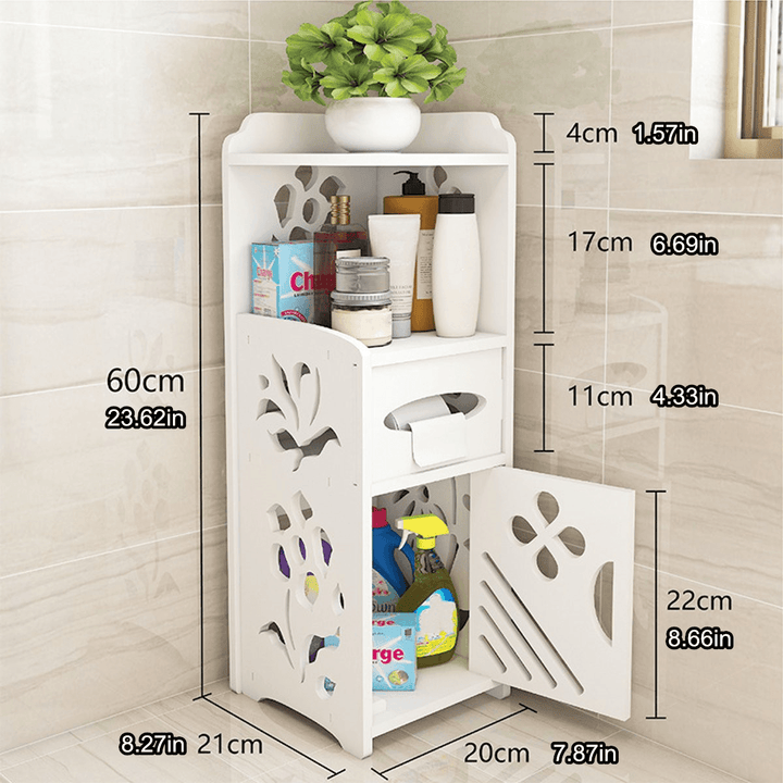Bathroom Storage Cabinet Floor Standing Washbasin Shower Corner Shelf Waterproof - MRSLM