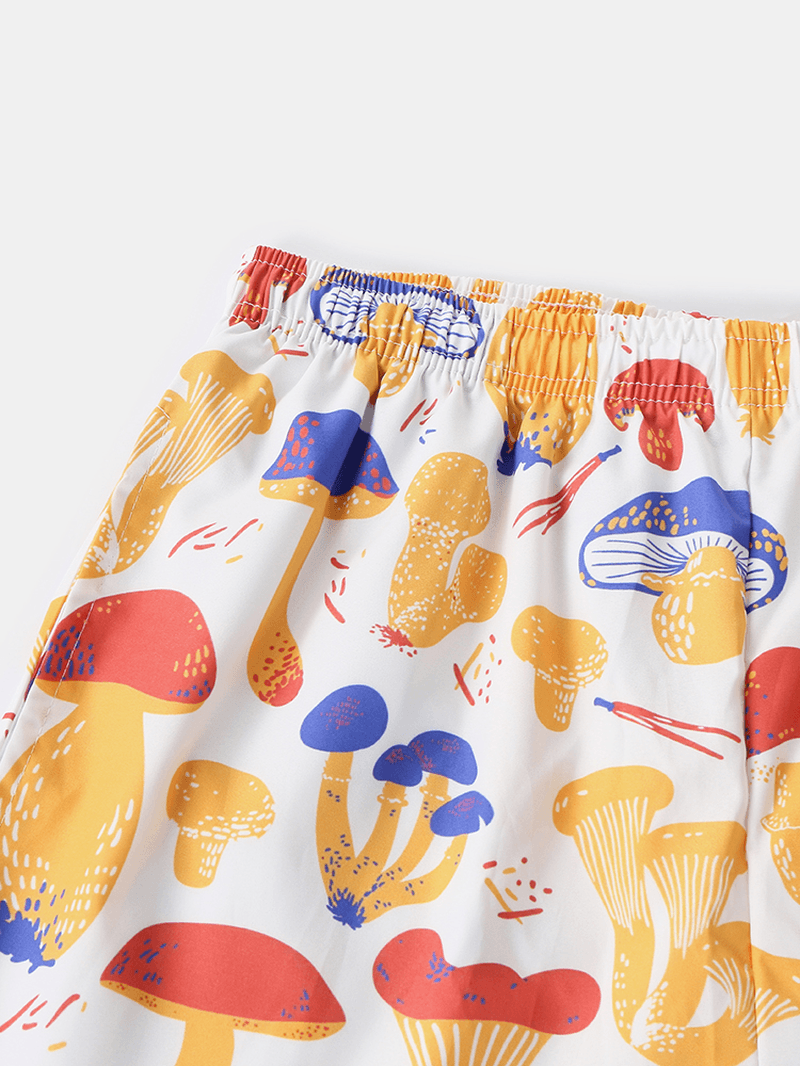 Mens Colorful Mushroom Print Thin Loose Holiday Beach Loungewear Short Sleeve Pajamas Sets - MRSLM