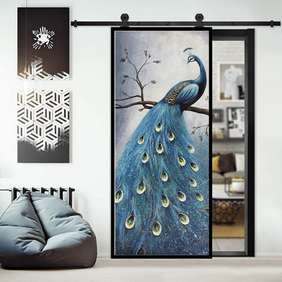 PVC Living Room Door Stickers Wallpaper Poster Peacock Waterproof Home Decoration - MRSLM