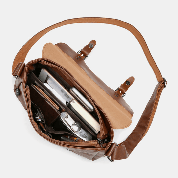 Men Vintage Waterproof Multi-Pocket Faux Leather Crossbody Bag Shoulder Bag - MRSLM