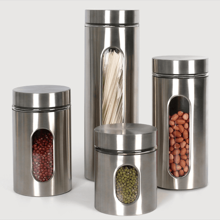 Stainless Steel Storage Jar Tea Coffee Sugar Kitchen Glass Canister Container Kitchen Storage Container - MRSLM