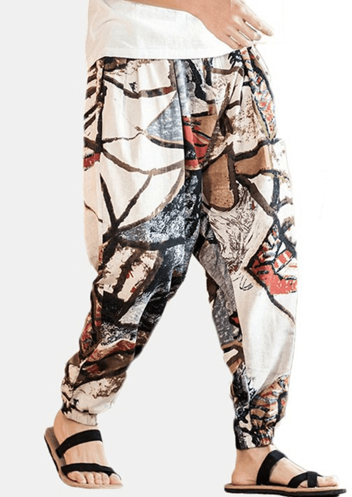 Cotton Ethnic Graffiti Print Harem Trousers - MRSLM