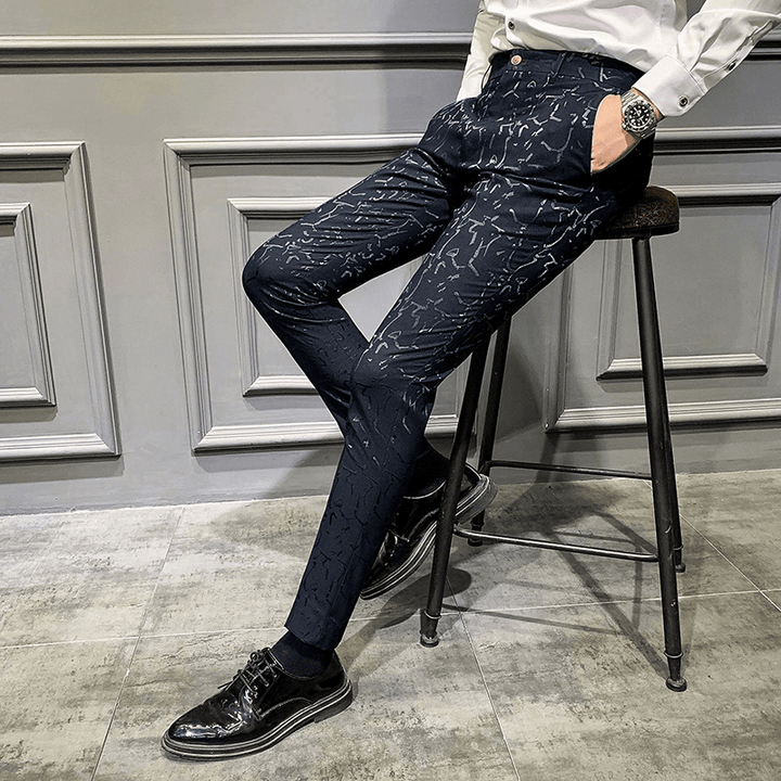 Men'S Trousers Korean Style Slim Fashion Jacquard Thinning Hair Stylist Feet Pants - MRSLM