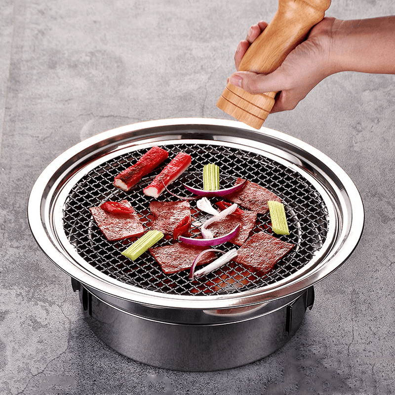 7Pcs/Set Stainless Steel Korean Charcoal Barbecue Grill Home/Outdoor Camping Portable Smokeless Barbecue Stove - MRSLM
