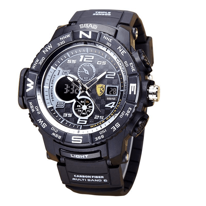 SBAO S8006 Luminous Display Fashion Sport Style 12/24Hours Waterproof Men Dual Display Digital Watch - MRSLM
