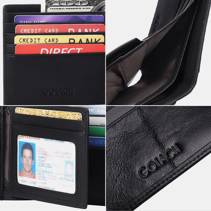 Men Bifold RFID Blocking Wallet Horizontal Large Capacity Multi-Card Slot Card Holder Coin Purse Driver'S License Wallet - MRSLM