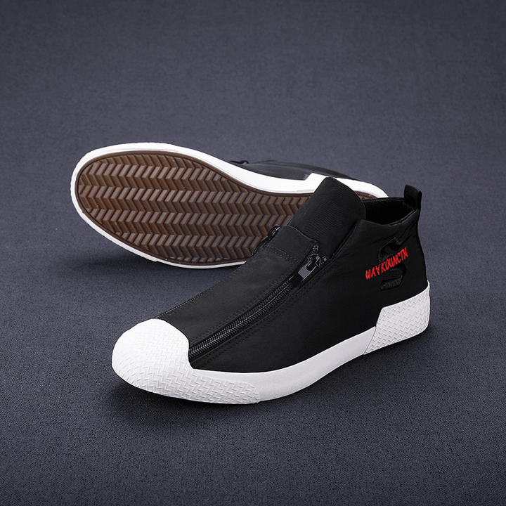 Men Rubber Cap Toe Front Zipper Comfy Breathable Canvas High Top Ankle Casual Sneakers - MRSLM