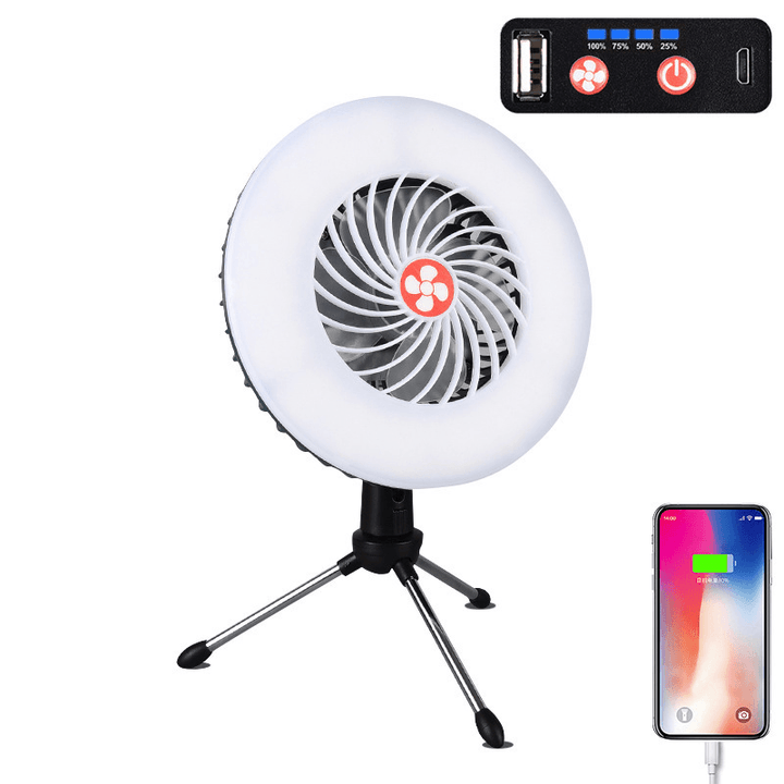 Ipree® 2-In-1 Tent Fan Light Magnetic 2 Modes Camping Light 3 Modes Hanging Hook Cooling Fan Emergency Power Bank for Hiking Travel - MRSLM