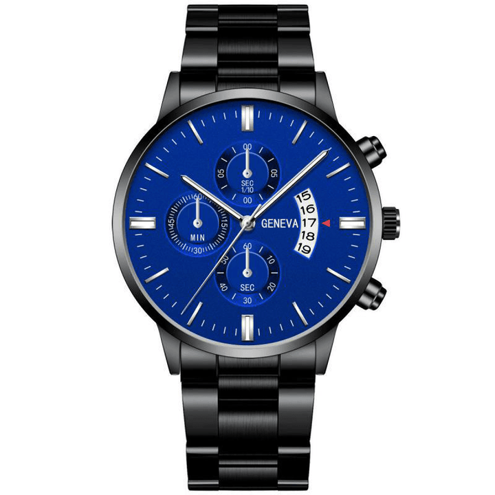 GENEVA Fashion Men Watch Date Display Stainless Steel Strap Business Quartz Watch - MRSLM