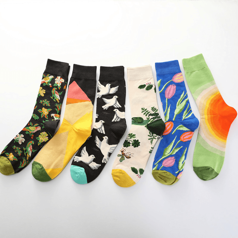 Men Dove Tulips Birds and Flowers Illustration Fashion Socks - MRSLM