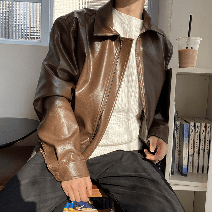 Vintage Style Men's Short Leather Jacket - Loose Fit Design - MRSLM