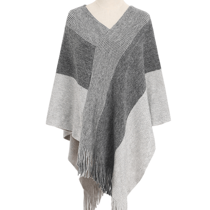 Knitted Shawl Cape Warm Tassel Cloak - MRSLM