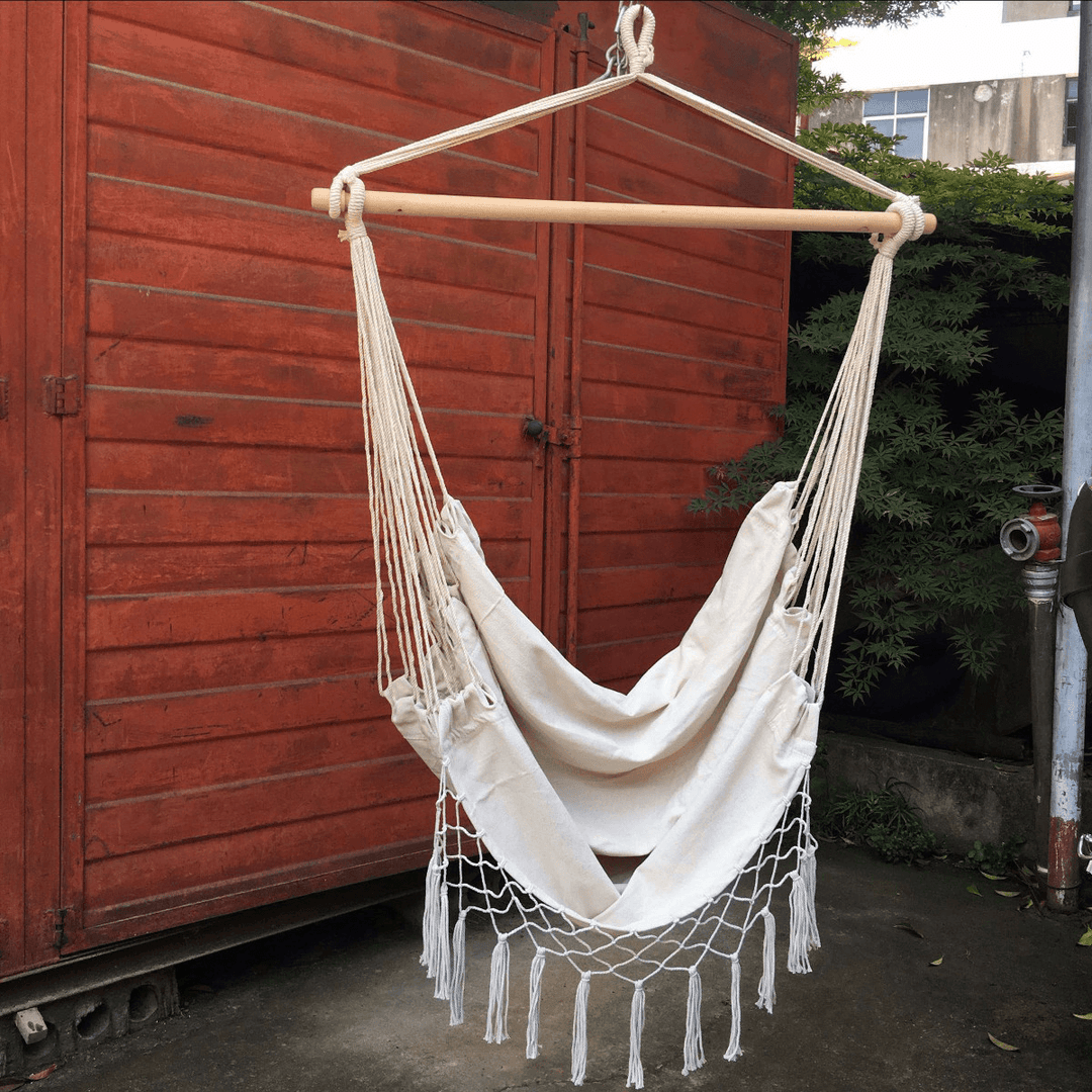 Canvas Swing Hanging Hammock Chair Cotton Rope Tassel Tree Chair Seat Patio Outdoor - MRSLM