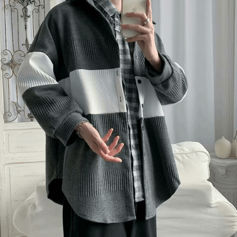 Fashion Men'S Loose Stitching Woolen Coat - MRSLM