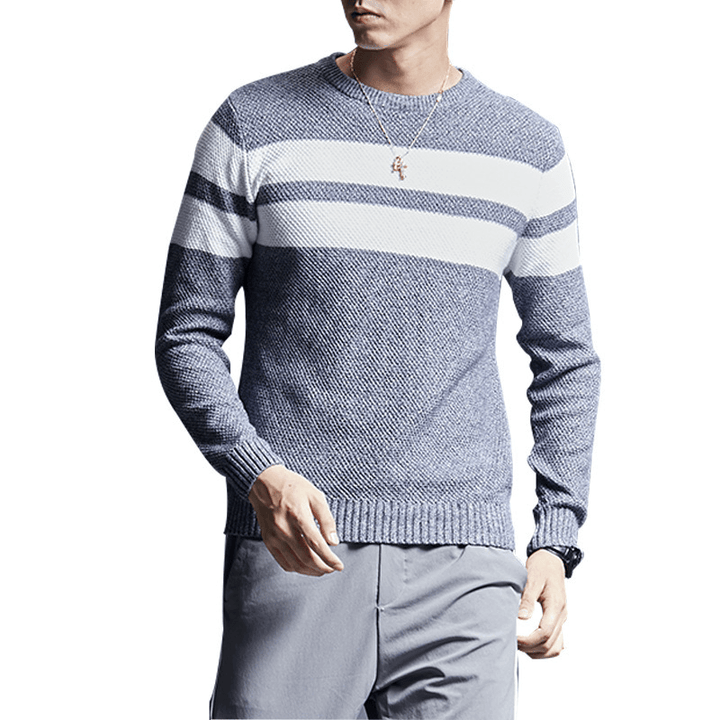 Men'S Sweater All-Match All-Match Sweater Striped Sweater Men - MRSLM