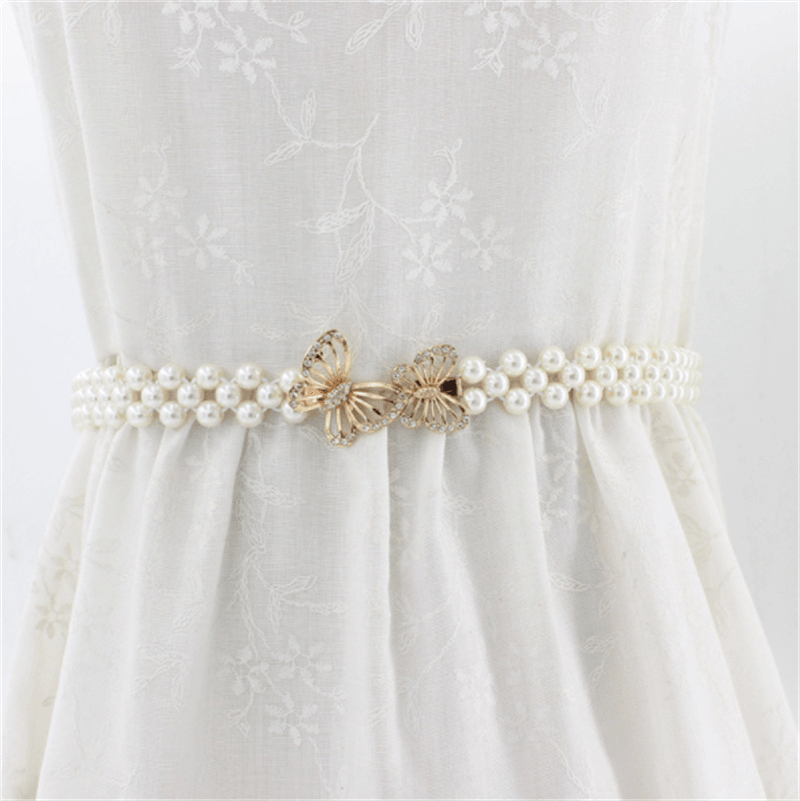 Women'S Rhinestone Pearl Waist Chain Fashion Dress Decoration - MRSLM