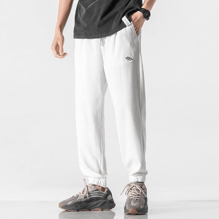 Sports Gray Waffle Pants Men'S Ins Loose-Fitting Thin Casual Trousers - MRSLM