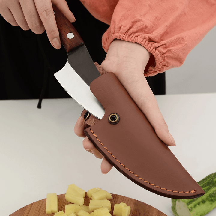 XYJ Handmade Forged Butcher Knife Kitchen High Carbon Steel Serbian Kitchen Knife for Fish Deboning Meat Cutting with Leather Sheath Cover - MRSLM