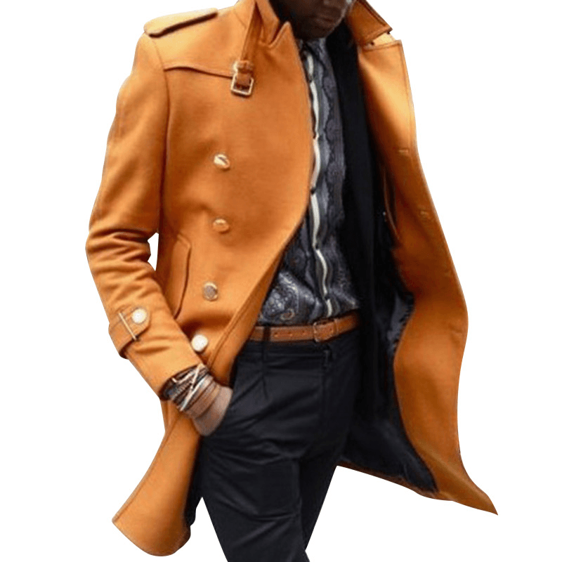 Men'S Mid-Length Solid Color Slim-Fit Lapel Coat - MRSLM