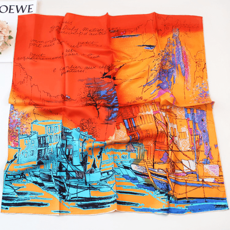 Riverside Town Elegant Silk Scarf Thick Silk Big Square Scarf Women Wild Scarf Silk - MRSLM