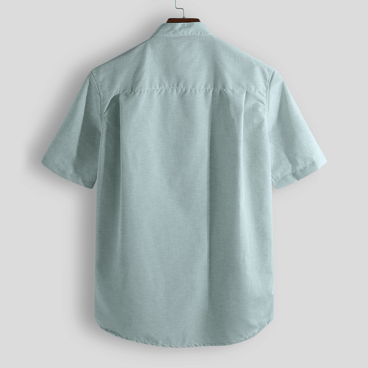 Mens Casual Stand Collar Practical Pocket Short Sleeve Shirt - MRSLM