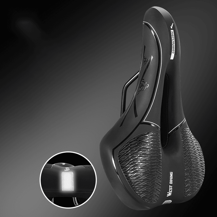WEST BIKING Reflective PVC Surface Leather Bicycle Riding Saddle with Waterproof Non-Slip Outdoor - MRSLM