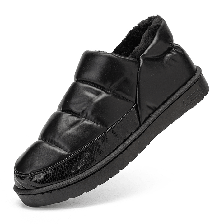 Men PU Leather Heighten-Soled Non-Slip Wear Resistant Thicken Plush Warm Home Casual Cotton Slippers - MRSLM