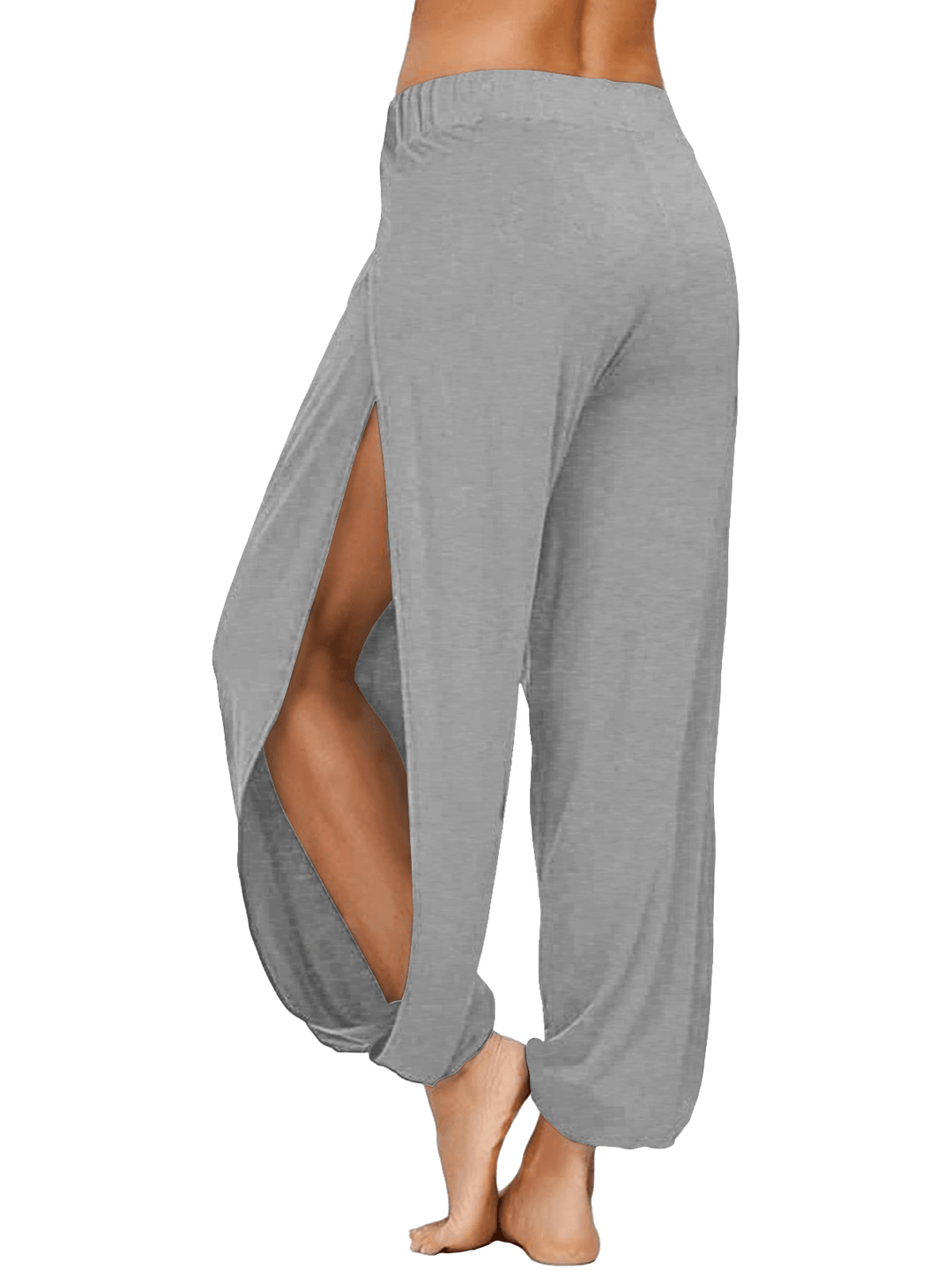 Women Side Split Elastic Waist Loose Solid Color Yoga Sports Casual Pants - MRSLM
