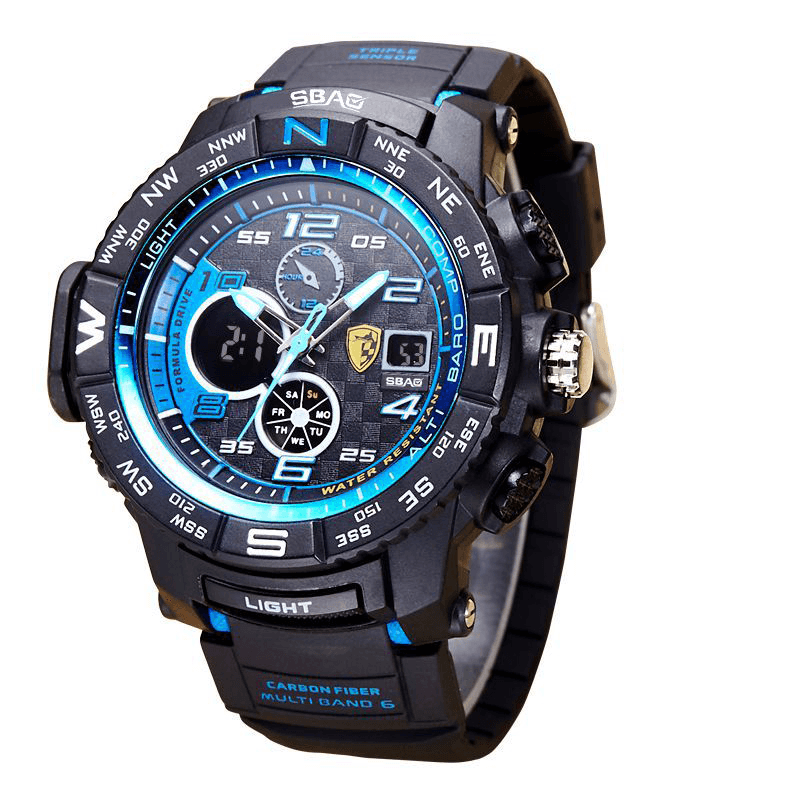 SBAO S8006 Luminous Display Fashion Sport Style 12/24Hours Waterproof Men Dual Display Digital Watch - MRSLM